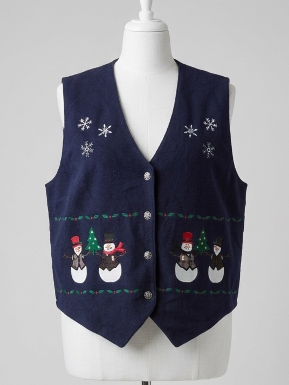 Karen Scott Vintage Christmas Snowman Navy Blue Felt Vest 2X Plus Size Winter - Picture 1 of 13